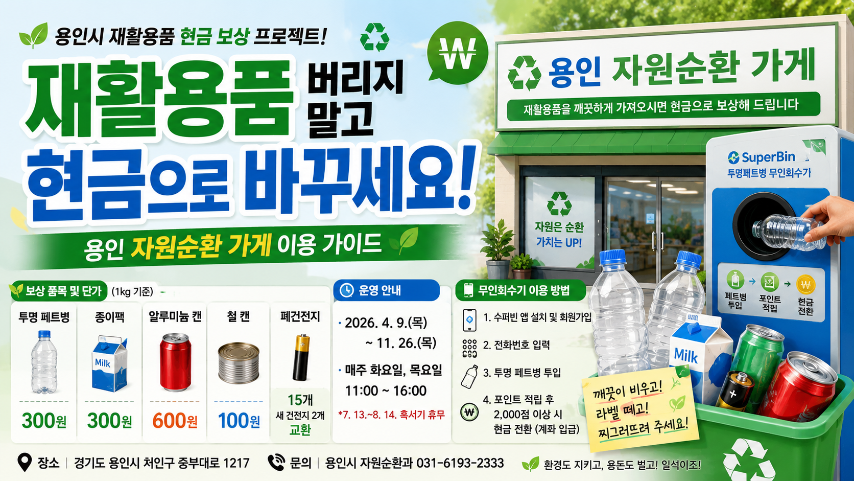 재활용품 버리지 말고 현금으로 바꾸세요! 용인 자원순환 가게 이용 가이드