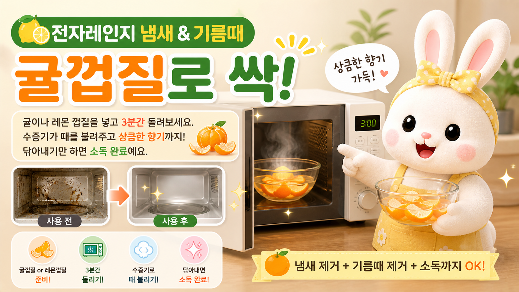 🍋 전자레인지 냄새 & 기름때, 귤껍질로 3분 만에 해결하는 법