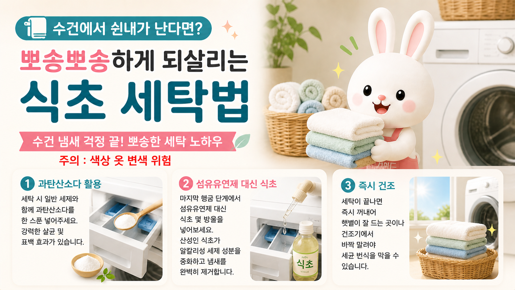 🧺 수건에서 쉰내가 난다면? 뽀송뽀송하게 되살리는 식초 세탁법