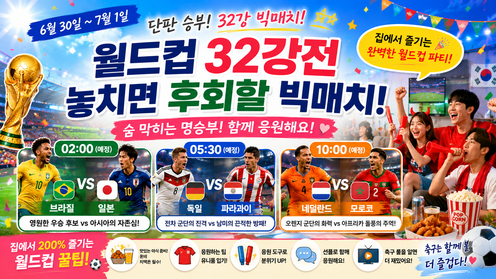 ⚽ 2026 월드컵 32강전! 뜨거운 열기를 함께 즐겨요! (오늘/내일 주요 경기 일정 및 관전 포인트 완벽 정리)