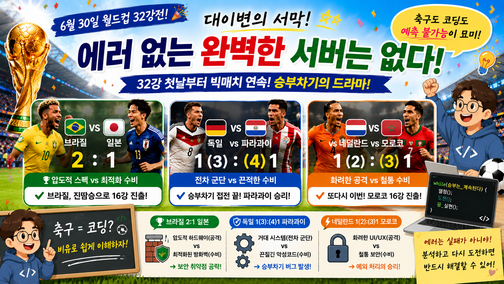 6월 30일 월드컵 32강전 결과 분석: 서버 마비급 이변과 승부차기의 향연! (초보자 맞춤 해설)
