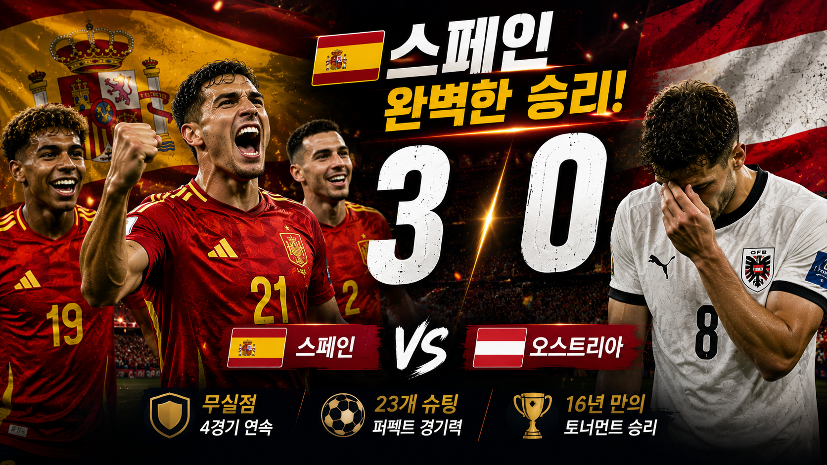 2026 월드컵 32강전 스페인 3:0 오스트리아 경기 완벽 분석 (전문가 리포트)