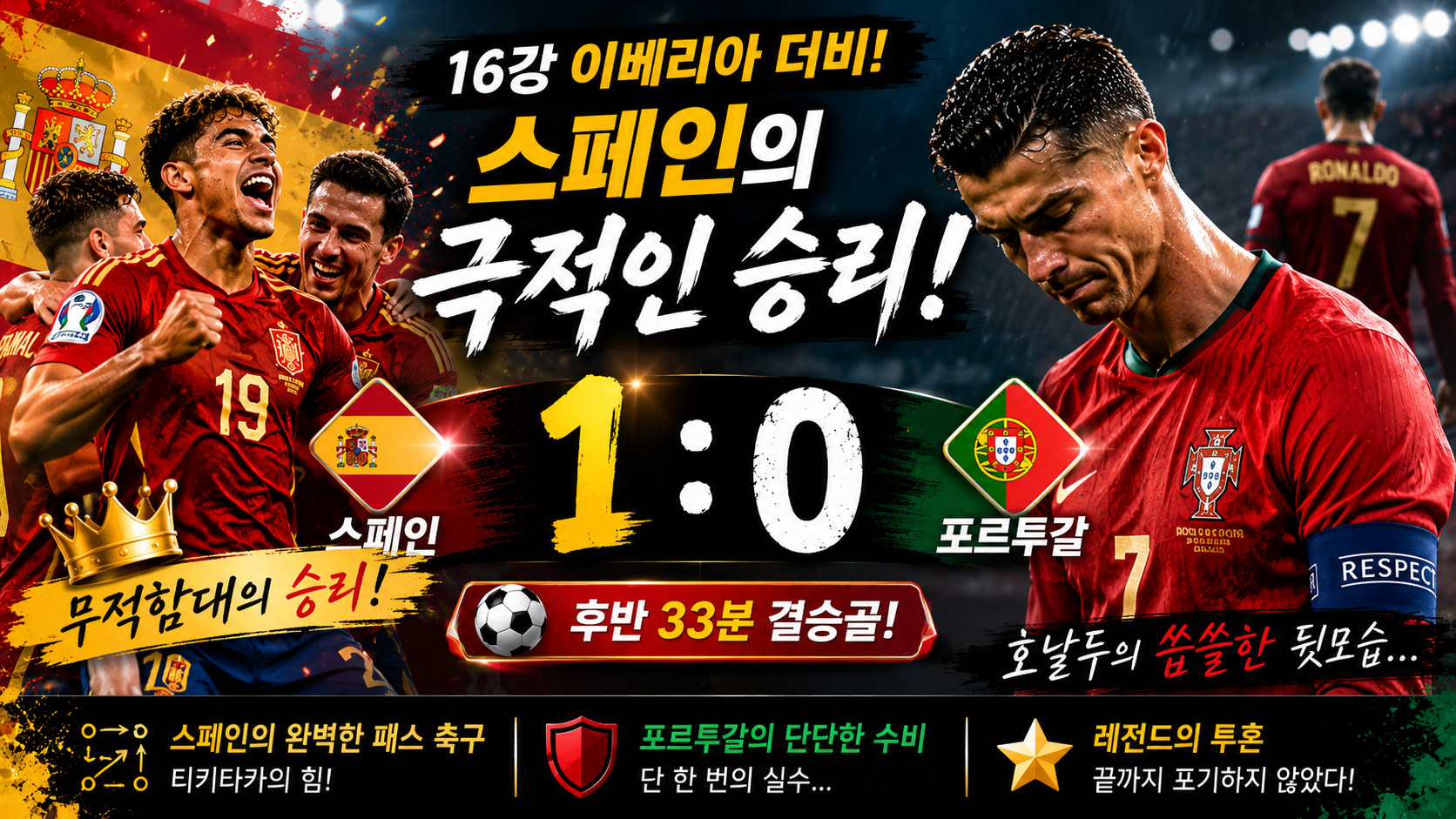 ⚽ 포르투갈 0 : 1 스페인 - 호날두의 씁쓸한 퇴장과 무적함대의 부활, 경기 완벽 리뷰!